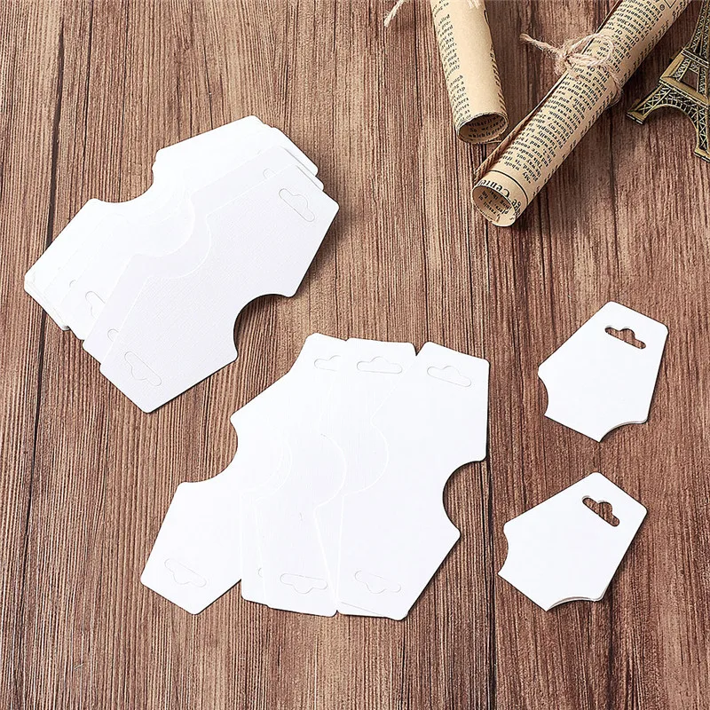 

Pandahall 50pcs Jewelry Display Cards Paper Necklace Bracelet Triangular Fold Over Price Tag White 124x51mm