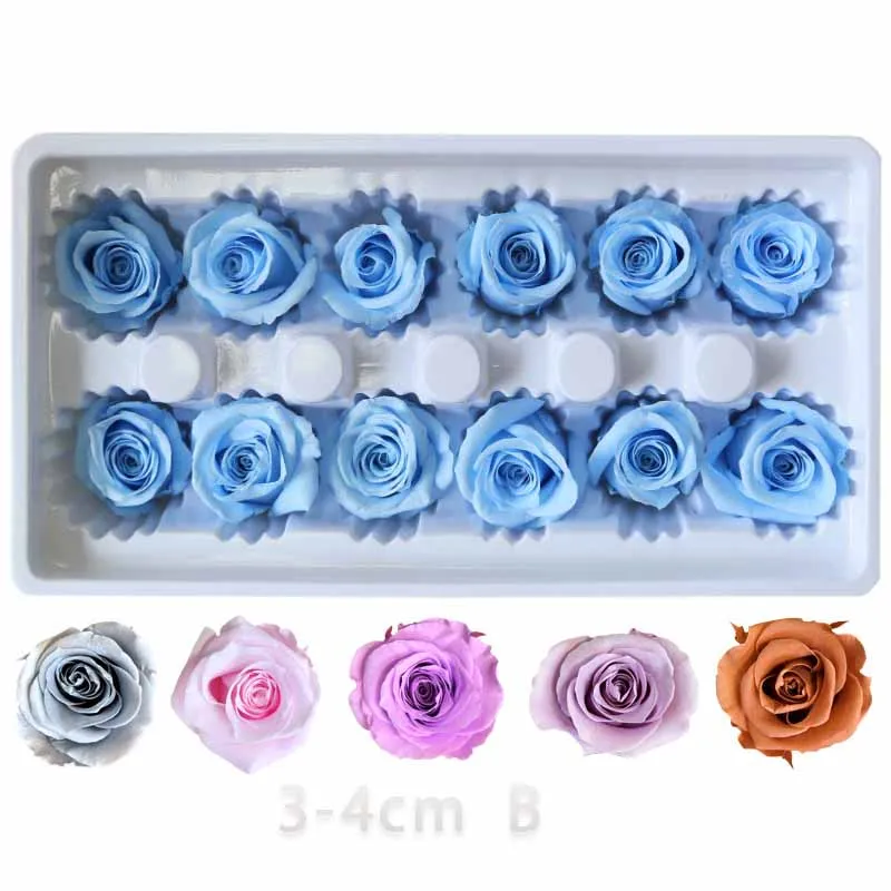 

Preserved Rose Flowers Immortal Rose 3-4CM Diameter Mothers Day DIY Wedding Eternal Life Flower Material Gift 12pcs/Box Level B