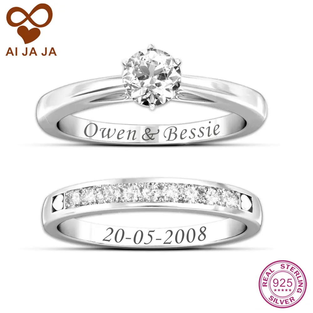 aijaja 925 sterling silver customized engraved wedding rings sets personalized name engraving bridal ring sets silver - Customized Wedding Rings aijaja 925 sterling silver customized engraved wedding rings sets personalized name engraving bridal ring sets silver - Customized Wedding Rings