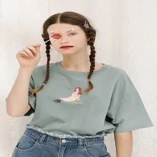 Дизайн стили Для женщин Повседневное Русалка принт зеленая футболка футболки женские короткий рукав футболки футболка с принтом Для женщин Топ