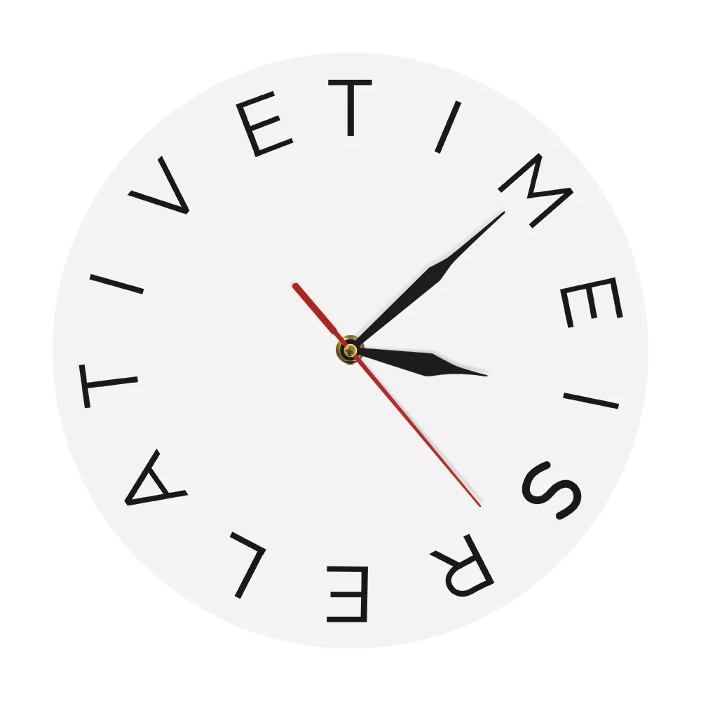 Time Is Relative Modern Mood Wall Clock Acrylic English Letter Time Clock Creative Home Decor