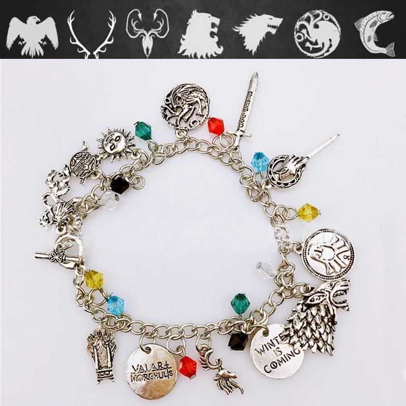 

Game of Thrones Bracelet Cosplay Props Nine Family Ancient Silver Bracelets Bangle Unisex Song of Ice Fire Charm Accessories