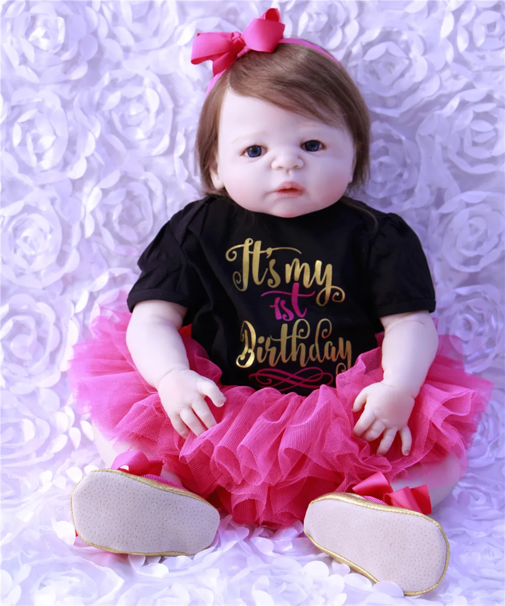 

With blue eyes 23 Inch Handmade Baby Girl Dolls Reborn Silicone Vinyl Newborn Babies Princess Lifelike Toy Kids Birthday Gift