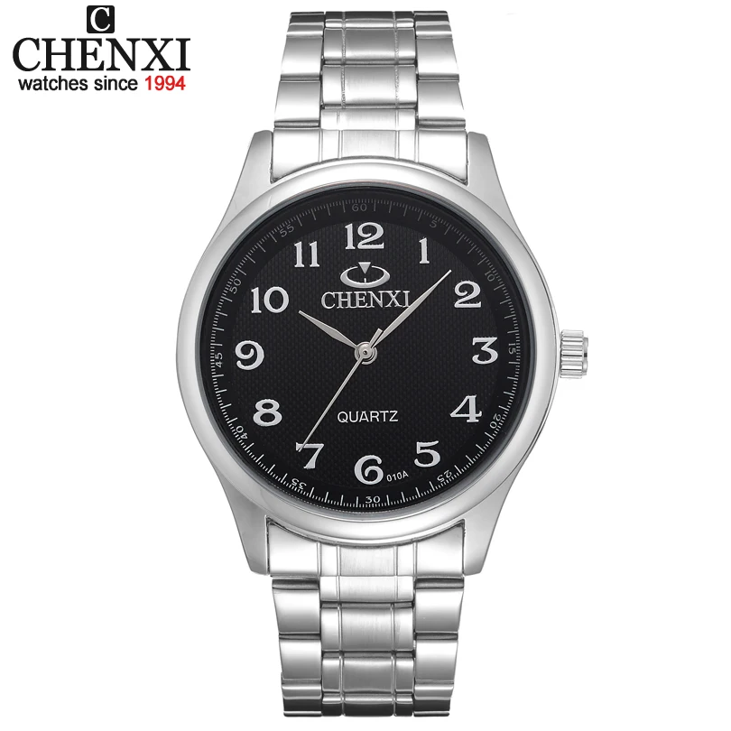 Prix pour Vente Montres livraison gratuite pour hommes Noir et cadran Blanc bracelet en argent classique montres hommes CHENXI CX-010A hommes en acier plein montre Prix pour Vente Montres livraison gratuite pour hommes Noir et cadran Blanc bracelet en argent classique montres hommes CHENXI CX-010A hommes en acier plein montre