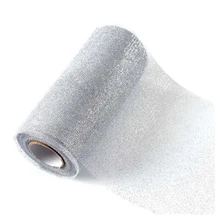 AIMA 1 рулон полиэстер тюль для свадебного украшения 15 см* 25 ярдов белый+ серебряный лук