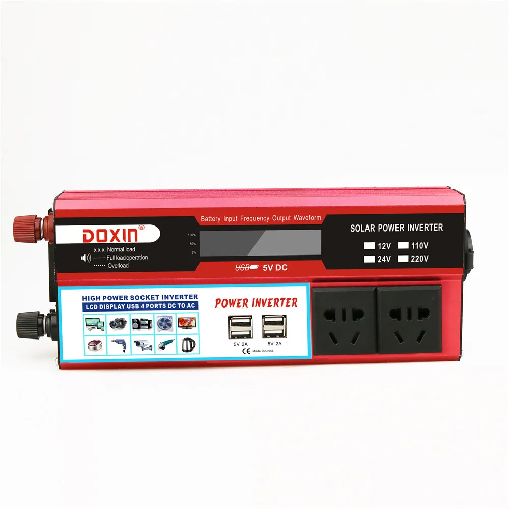 

1500W Red 4USB Photovoltaic Inverter Multi-socket Vehicle Inverter DOXIN Power Supply Charging Pool