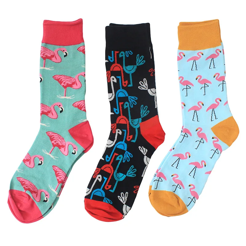 

New Novelty Men Cotton Crew Socks Argyle Flamingos Monsters Pattern Happy British Style Casual Harajuku Des 1pair=2pcs ms02