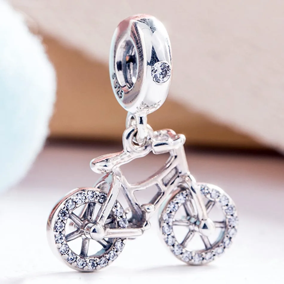 

New 925 Sterling Silver Charm Brilliant Bicycle With Crystal Pendant Beads Fit Pandora Bracelet Bangle Diy Jewelry