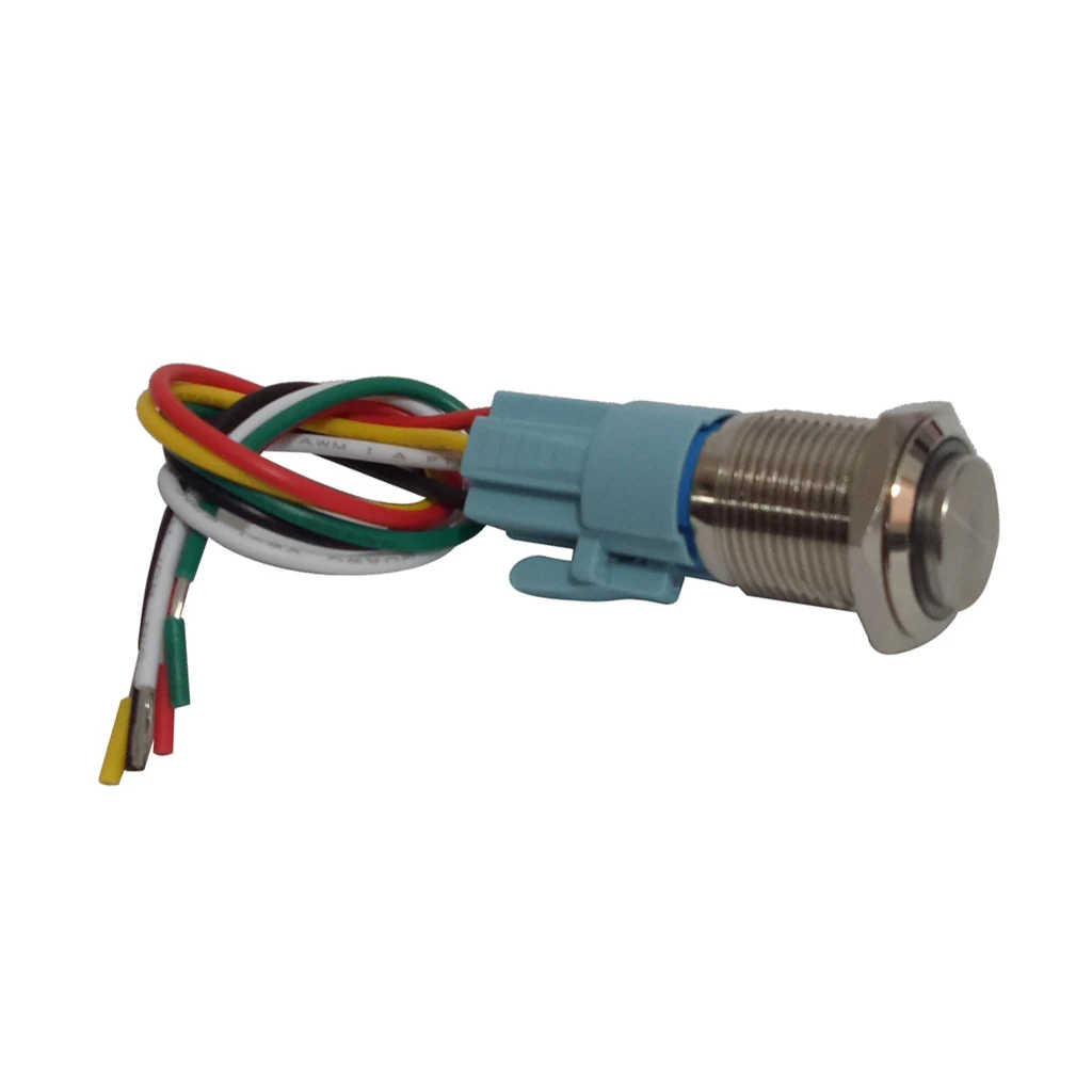 LED Illuminated Metal Button Switch 16mm Push Button Switch Latching Self-locking Waterproof IP65 with Wire Connector
