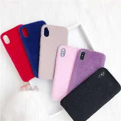 Новые однотонные DIY ткань плюшевая Тонкий Войлок Фланель Чехол для iPhone 6 6S 7 8 Plus X XS Max XR длинные конский волос Мягкий чехол телефона