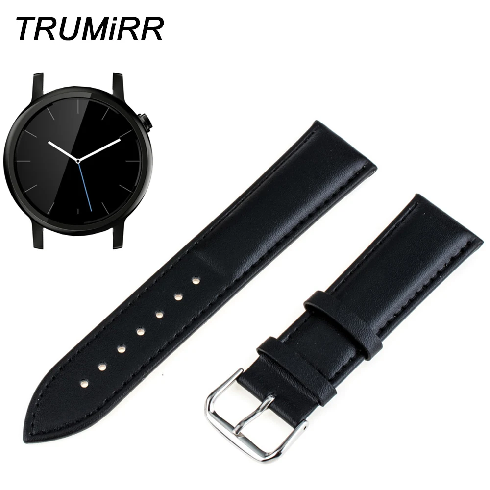 20mm Genuine Leather Watch Band + Tool for Moto 360 2 42mm Men's 2015 Pebble Time Round Wrist Strap Bracelet Black Brown | Наручные