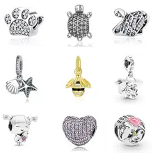 925 пробы Серебряный Бисер Очарование любовь животное лапа королева пчела Кристалл талисманы Fit Pandora Браслеты для женщин Diy ювелирные изделия