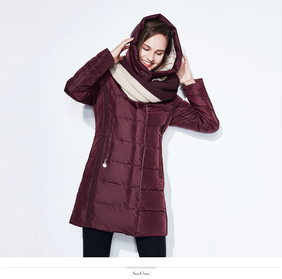 SnowClassic winter jacket women free scarf thick coats female warm parka outwear slim soft solid long jackets high quality