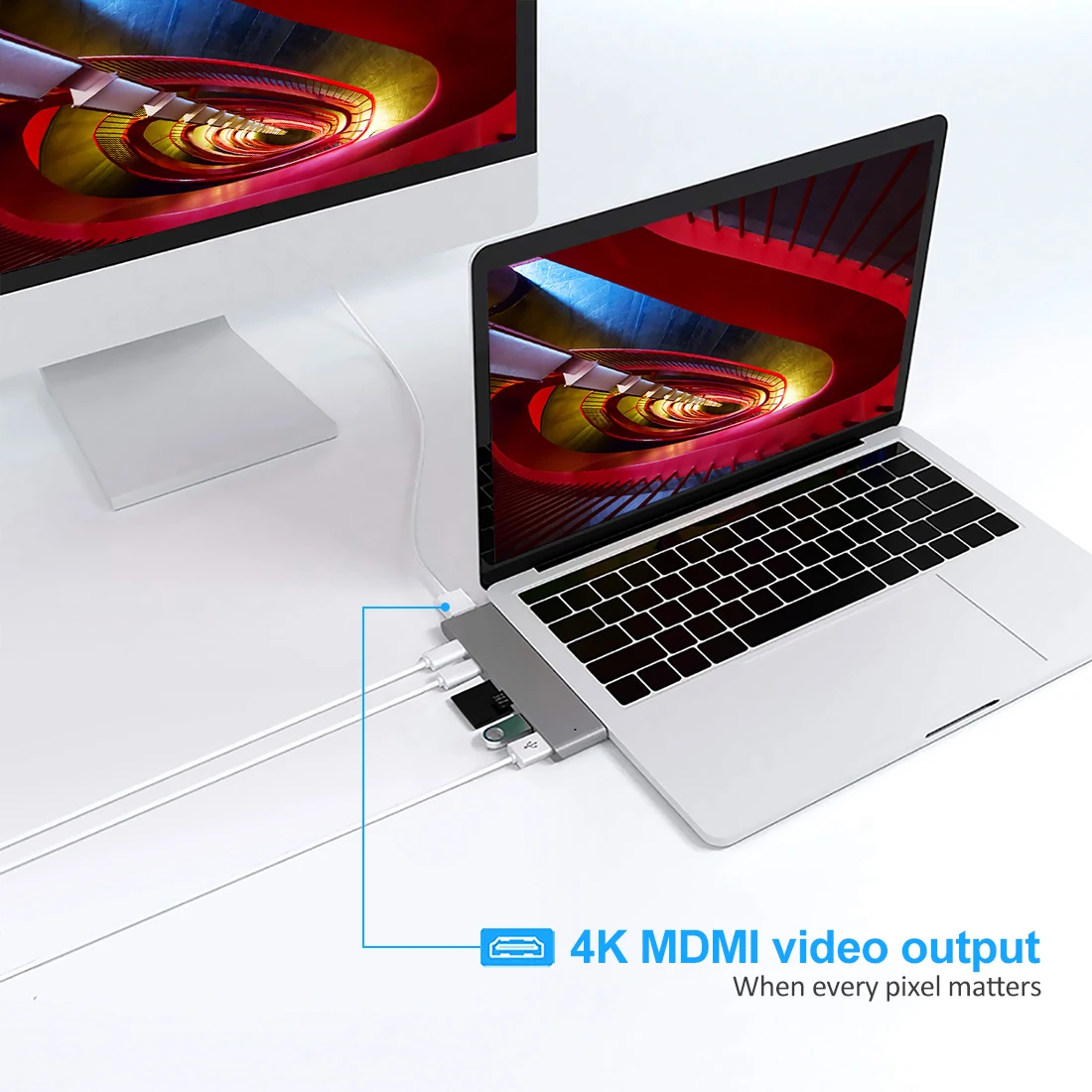 Dual Ports USB Type-C Hub to HDMI for MacBook Pro/Air 2018 USB C Hub with 4K SD TF Card Reader USB-