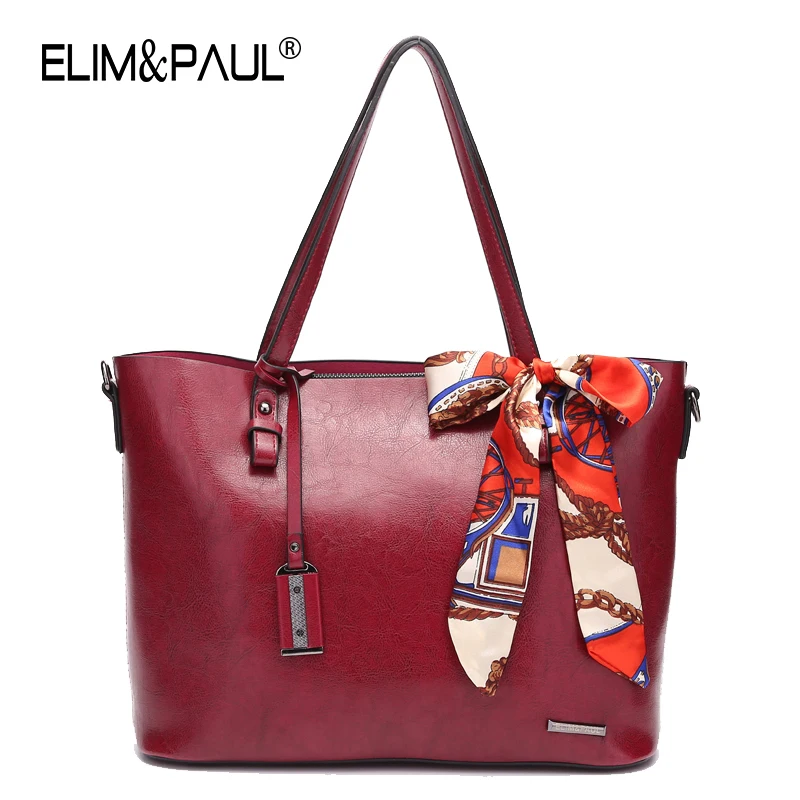 ELIM&PAUL Leather Bags Handbags Women Famous Brands Big Casual Tote Women Shoulder Bag Solid