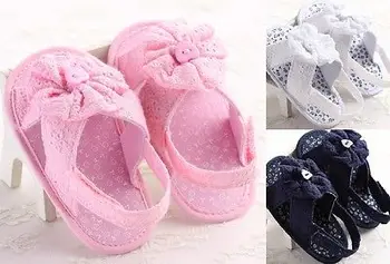 

US STOCK New Baby Shoes Newborn Baby Girls Summerl Lace Flower Soft Sole Crib Shoes Princess Shoes First Walkers