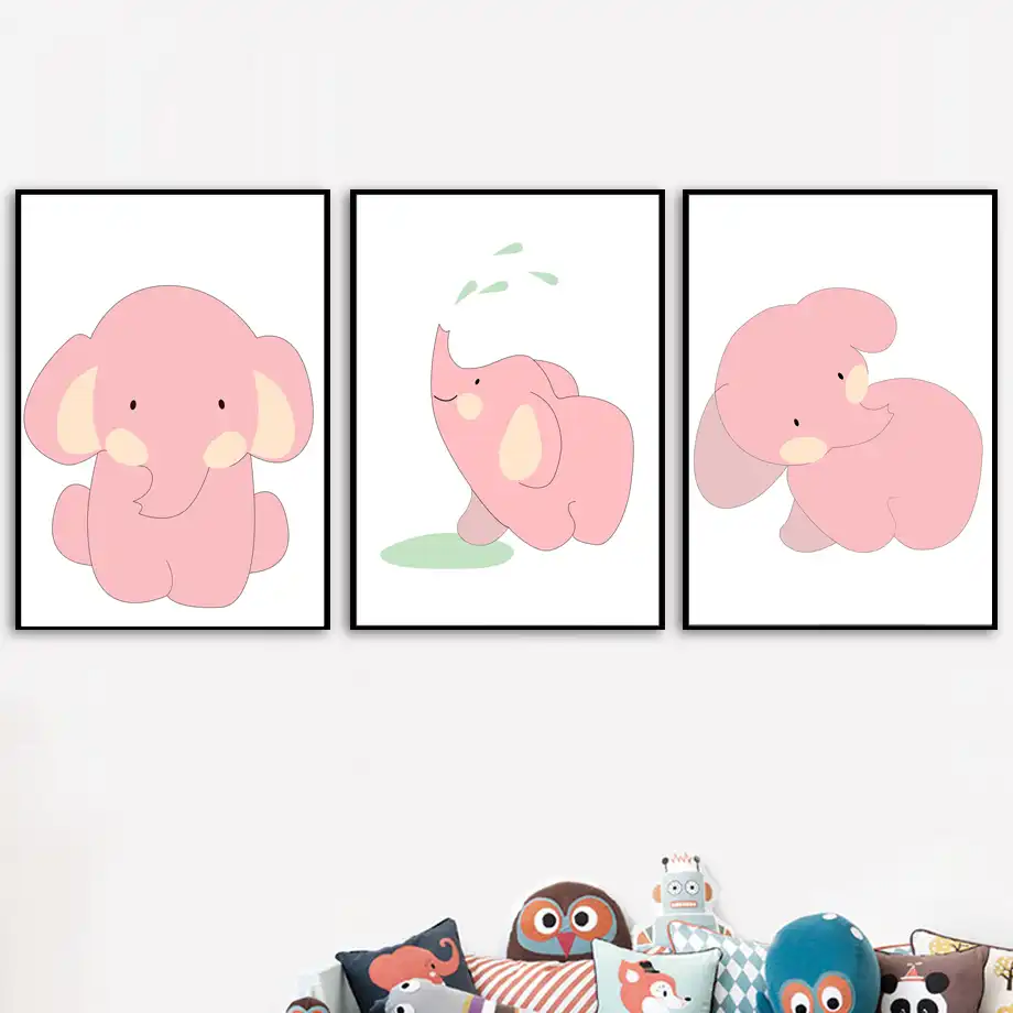 Pink Elephant Cartoon Cute Animal Wall Art Canvas Painting Nordic Posters And Prints Wall Pictures Baby Kids Room Home Decor Painting Calligraphy Aliexpress