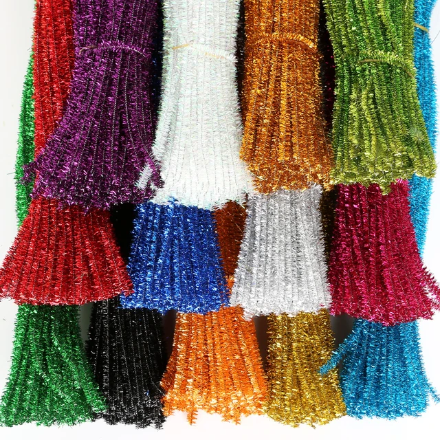 Christmas Set of 100 Metallic Tinsel Pipe Cleaners for Kids Crafts,  Embellishing and Group Projects (Silver, Gold)