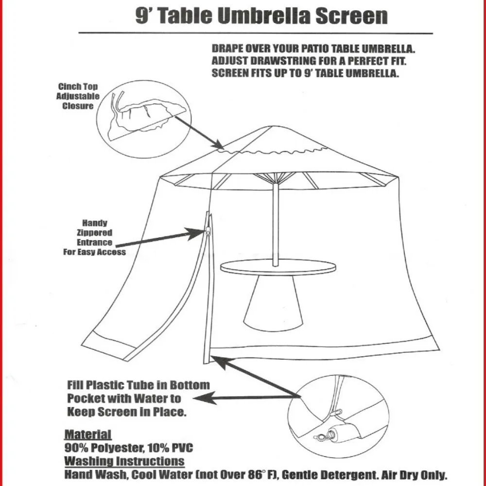 Открытый круговой Патио Зонтик Москитная сетка экран с молнией патио столы Пикник сетка крышка