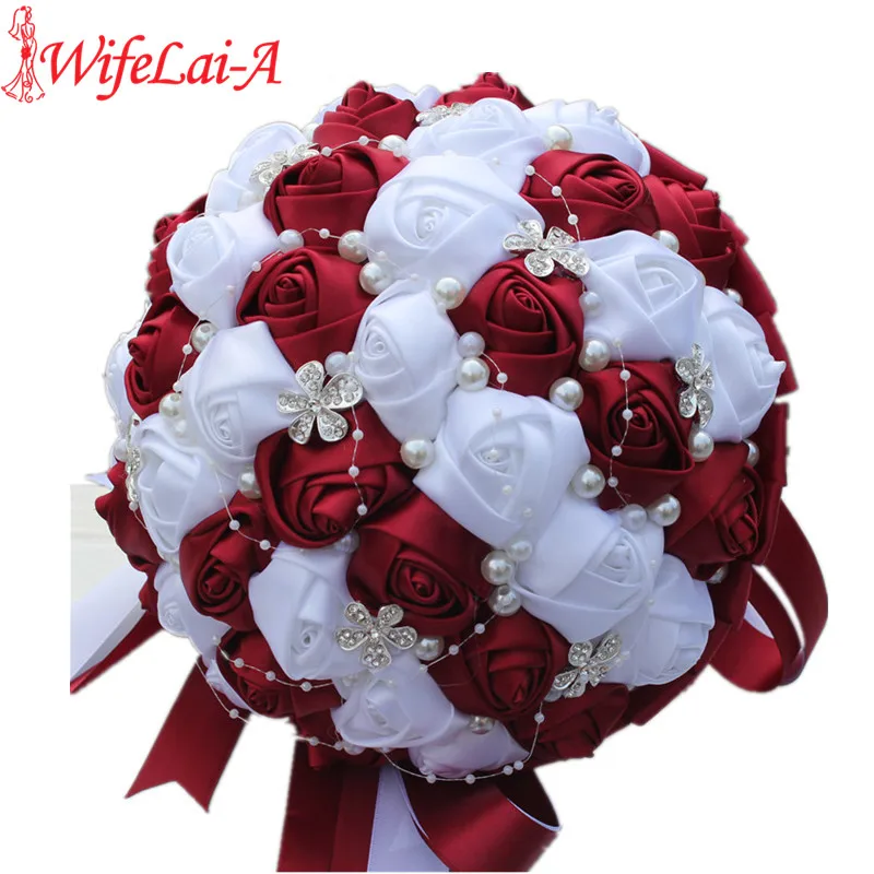 WifeLai A Ramos De Novia font b Burgundy b font Red White Crystal font b Bridal