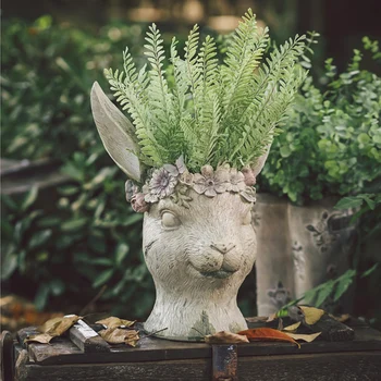 

Garden Decoration Courtyard Wearing A Wreath Bobby Rabbit Head Garden Park Landscape Home Landscape Sculpture Resin Sculpture