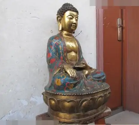 

S02777 Tibet temple Bronze cloisonne Sakyamuni Tathagata Buddha Statue Sit lotus flowe (B0328)