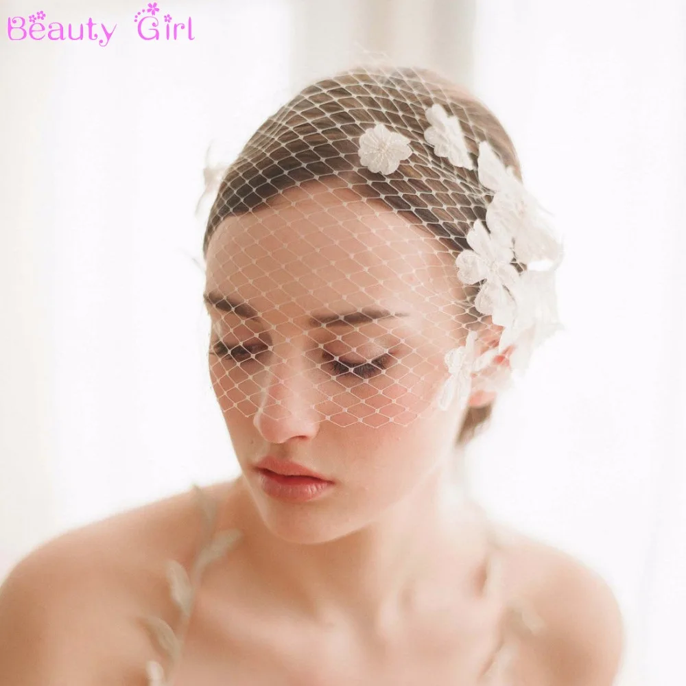 Handmade New Elegant White Flower Birdcage Veil Face Veil Bridal