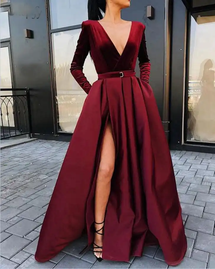 long velvet evening dress
