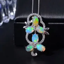 Природный многоцветный опал драгоценный камень кулон S925 серебро Природный камень кулон Цепочки и ожерелья модный роскошный листья цветы женщины ювелирные изделия