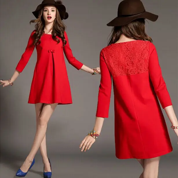 casual red dress with sleeves