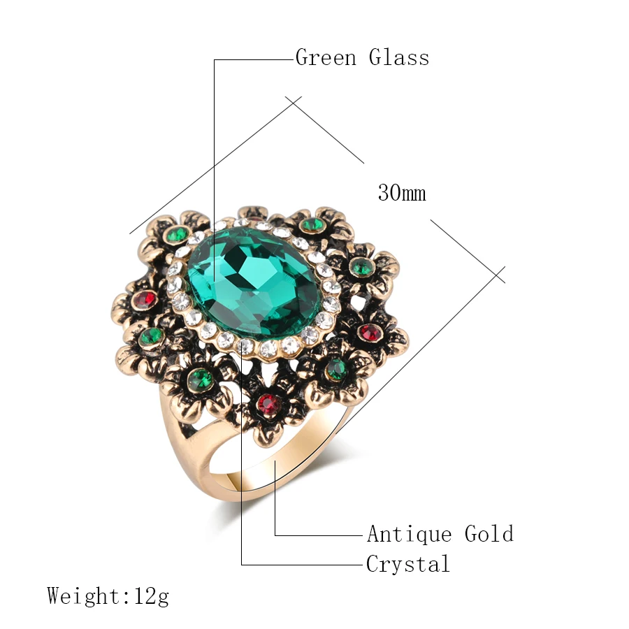 Kinel модное женское малахитовое кольцо с зеленым кристаллом Античный Золотой Лепесток большие кольца Винтажные Ювелирные изделия