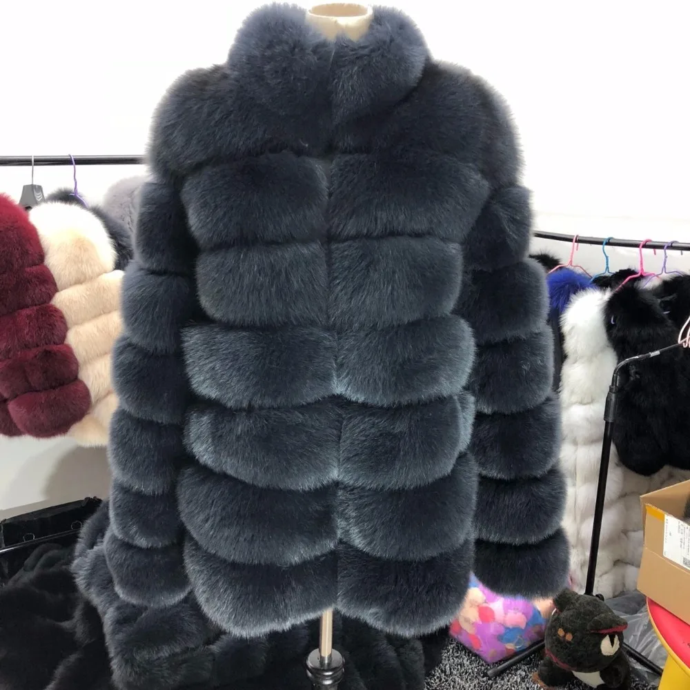 

Real fox fur coat with collar ladies fashion warm long natural fox fur ladies jacket with Chinese collar long sleeves