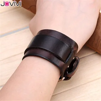 

Jovivi Genuine Leather Bracelet Punk Rock n Roll Unisex Women Wide Wrist Belt Wrap Mens Cuff Wristband Bangle Strap Adjustable