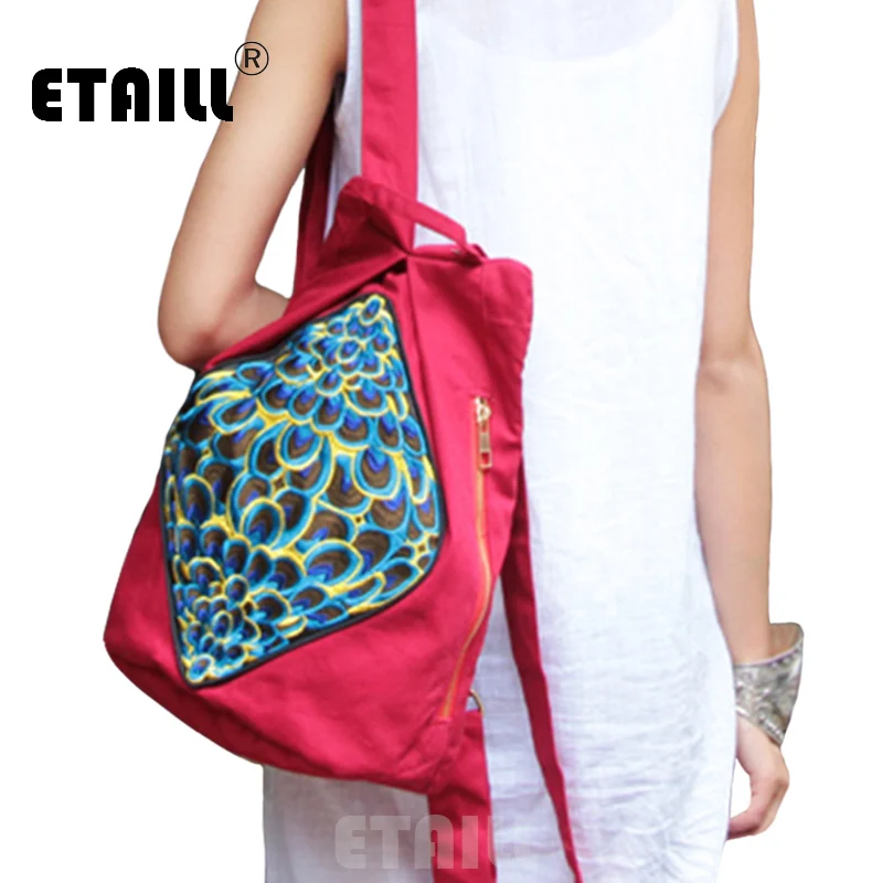 

ETAILL 2018 National Women Embroidered Backpack College Students School Bag Vintage Girls Female Embroidered Bag Travel Mochila