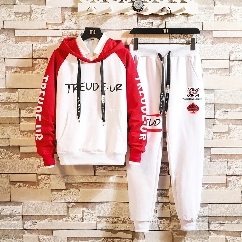

Hip Hop Mens Tracksuit Spring Autumn Brand Two Piece Sets Letter Printed Hooded 2PC Jacket + Pants Sporting Suit Male