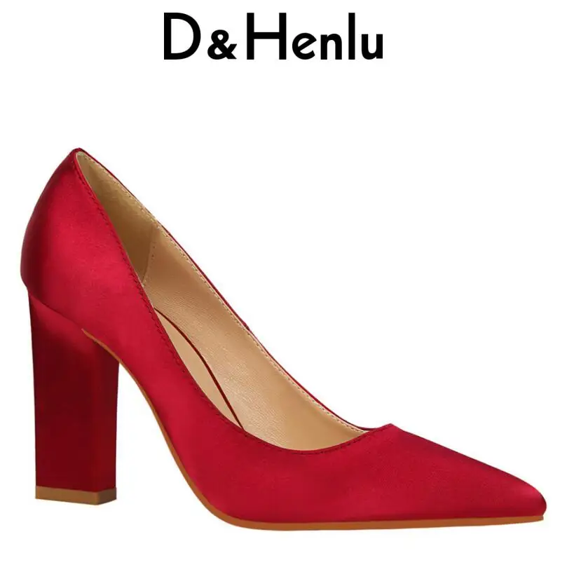 D&Henlu Shoes Brand Women's Sexy Square Heel Pumps Pointed Toe Thick