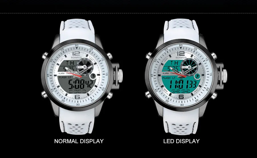 BOAMIGO Brand Dual Time Men's Digital Watch White Analog Men Multifunction Sports Watches Rubber Quartz Waterprooof Wristwatch  (21)