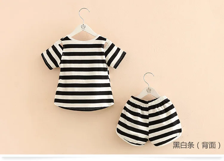 Girls Clothing Set 2018 Summer 2-10 Years Old Kids Girl Star Strip Print Wrap Shoulder T Shirt+Shorts Sports 2 Pcs Tracksuit Set (13)