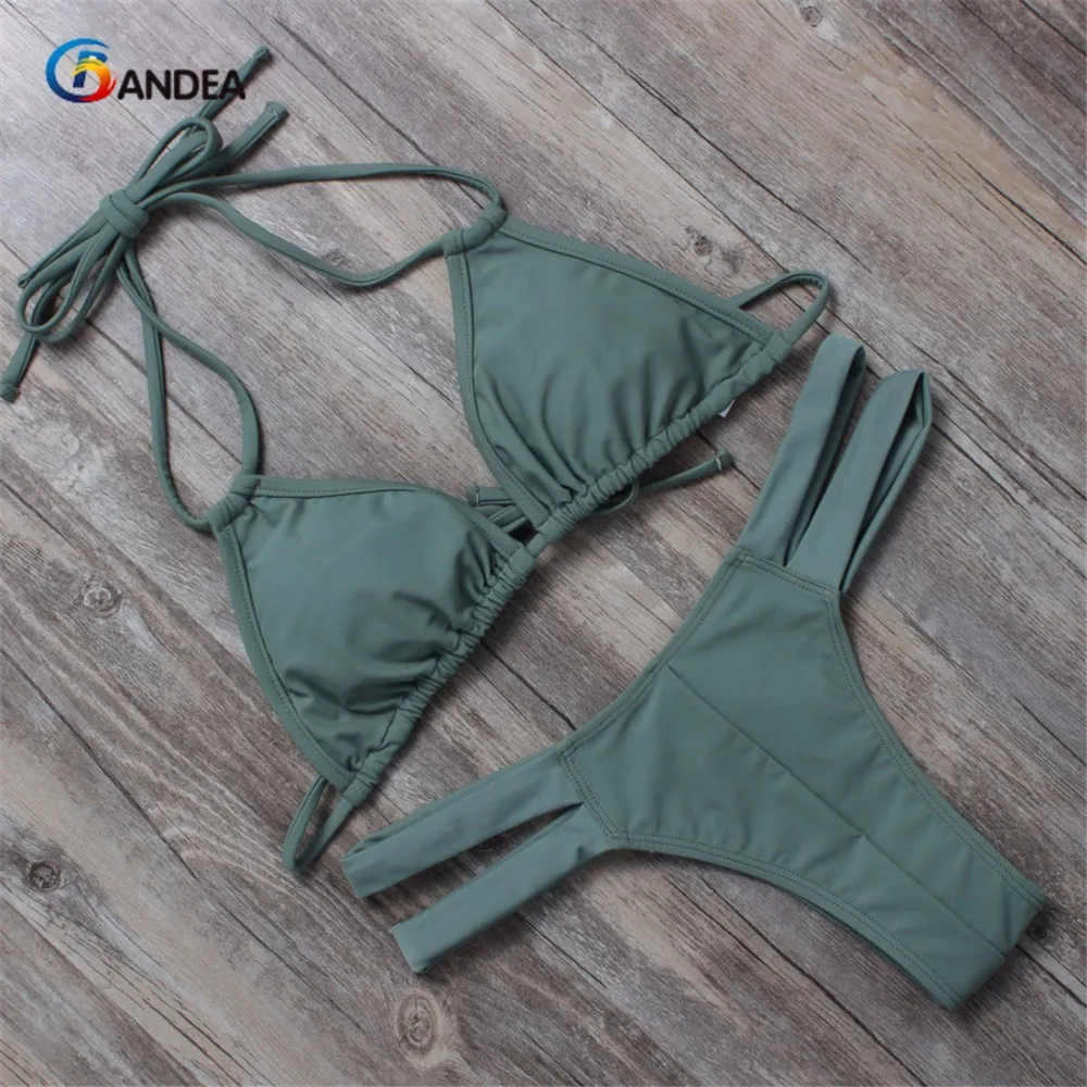 

BANDEA women bikini set summer solid swimsuit sexy thong bikini brazilian beach wear women bathing suits halter swimwear HA018