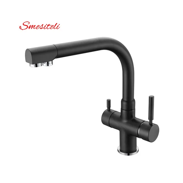 Best Offers Smesiteli Promotion Solid Brass Three Ways Matte Black / White Kitchen Faucet Osmosis Tri Flow Sink Mixer 3 Way Water Filter Tap