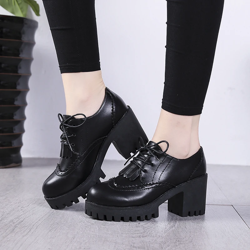 Oxford shoes increasing Round Toe platform Breathable Lace up Ladies height women casual shoe Brocken shoes