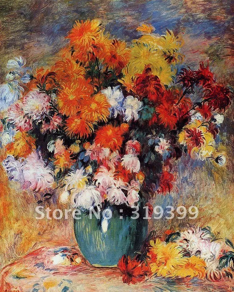 

Oil Painting Reproduction on linen canvas,vase of chrysanthemums by Pierre Auguste Renoir , 100% Handmade,Museum quality,