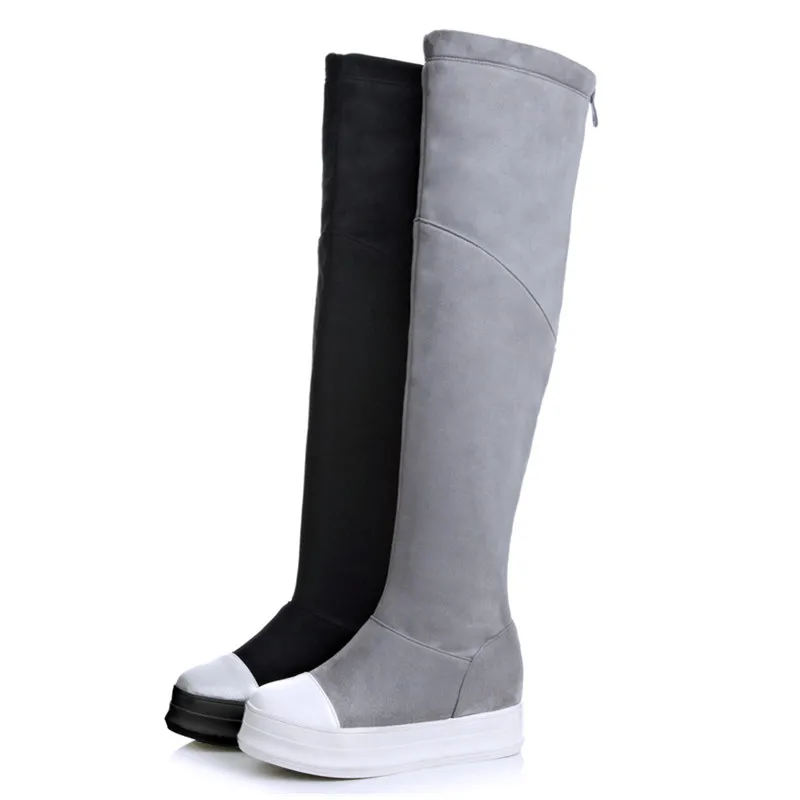 Sur Sexy Nouvelle Daim Bottes Zipper Femmes gray Le 2018 Plus Hauteur Genou Croissante Taille La D'hiver Black 32 Chaussures 43 wqBIEdcn