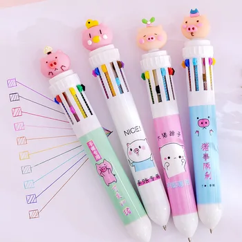 

Cartoon 10-color Expression Pig Press Ballpoint Pen Cute Kawaii Ball Pen Multi-Colored for Kids School Stationery Gift