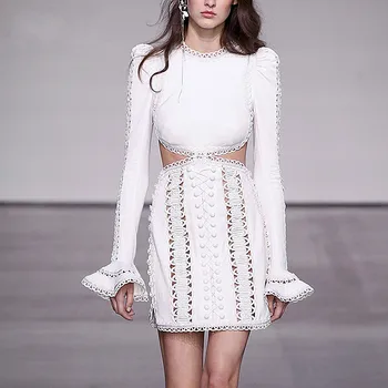 

2019 New Runway Self-Portrait summer Women hollow out Dresses Lace crochet embroidery sexy flare sleeve ladies dress