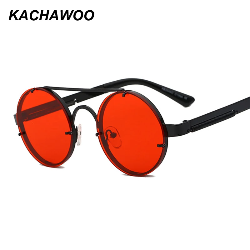 

Kachawoo wholesale 6pcs retro round sunglasses men red lens gold black metal frame vintage round sun glasses women 2018 summer