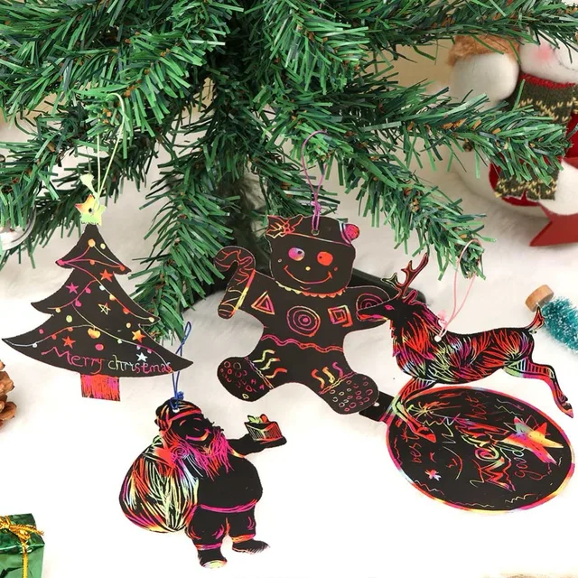 Aytai 24pcs Magic Color Scratch Card Christmas Tree Ornaments Scratch Art Paper Coloring Cards Scraping Drawing Toy for Children