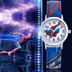 Часы с Человеком-пауком милый мультфильм обувь для мальчиков девочек дети часы кожа кварцевые часы подарок Дети час reloj montre enfant relogio infanti