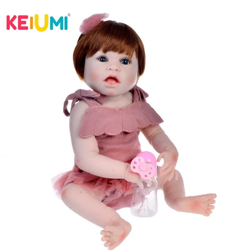 

KEIUMI 23 Inch Full Silicone Vinyl Body Lifelike Reborn Baby Girls Dolls Lovely Reborn Baby Dolls 57 cm For Kids Birthday Gifts