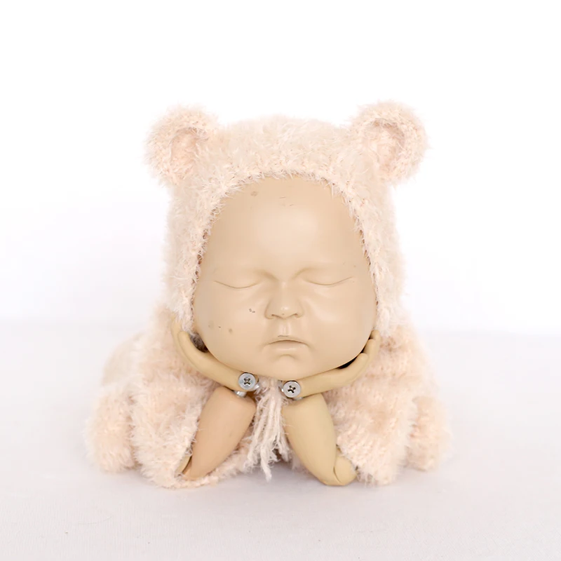 Милый плюшевый мишка пушистый наряд фотографии реквизит зима толстый Новорожденный медведь шапка комплект Детские ползунки Onesie для новорожденных брюки